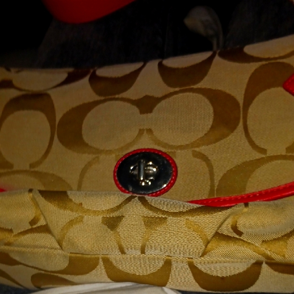 Coach Tan and Pink Canvas Shoulder Bag